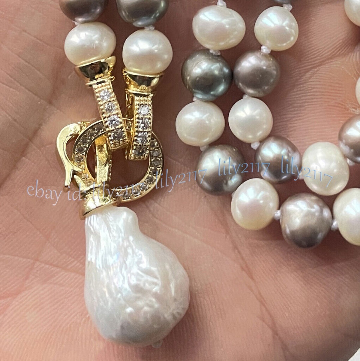 Natural White Gray Freshwater Pearl Keshi Baroque Pearl Drop Pendant Necklace