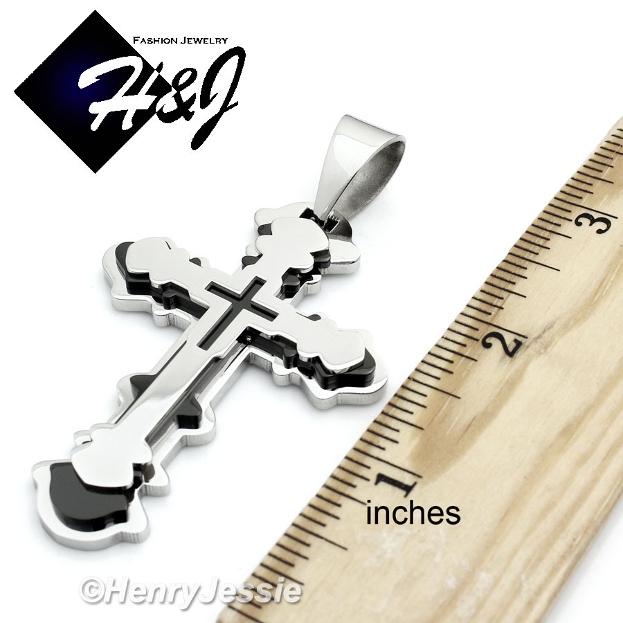 18-40″Stainless Steel 8mm Silver Interlock Chain Black Plated Cross Pendant*BP72