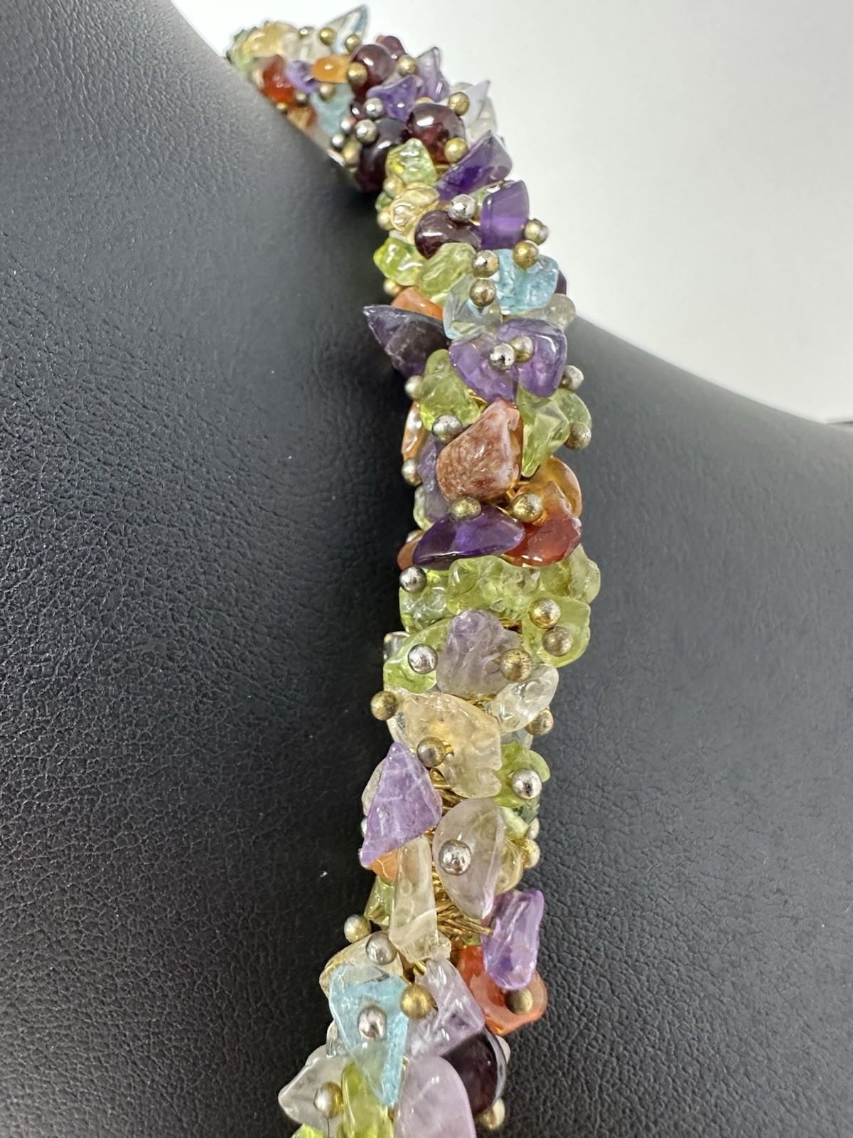 Sterling Silver Multiple Various Gemstone Choker Necklace & Earrings 70g 16 Inch