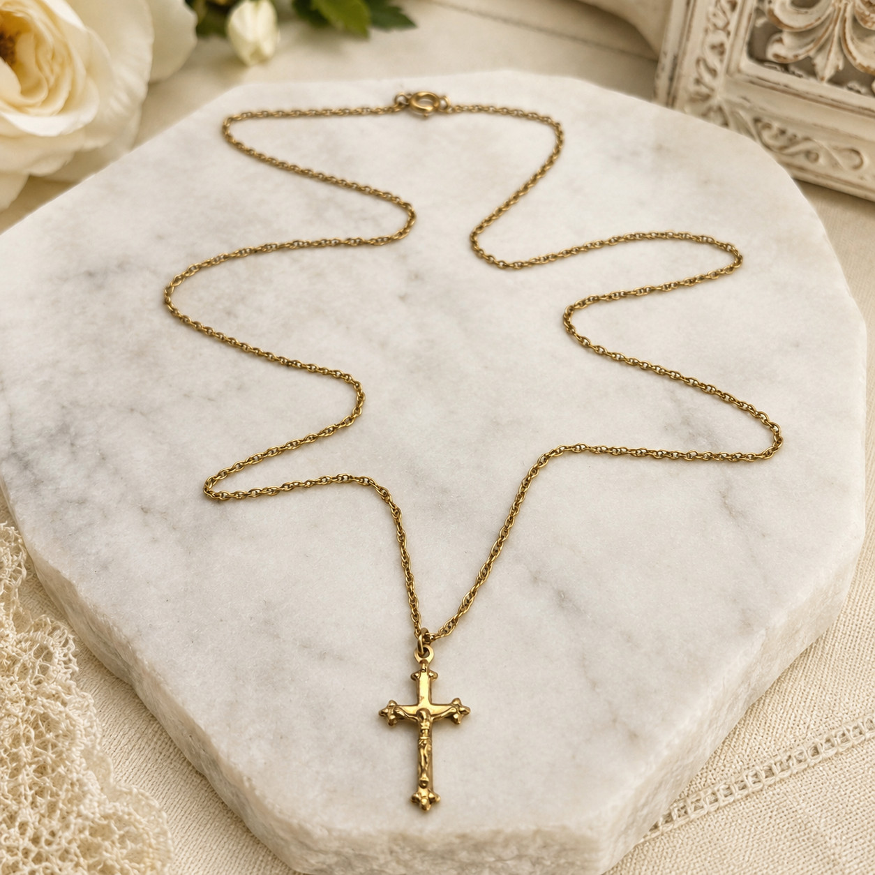 Vintage PPC 1/20 14K Gold Filled Crucifix Cross Necklace 18 In Religious Pendant