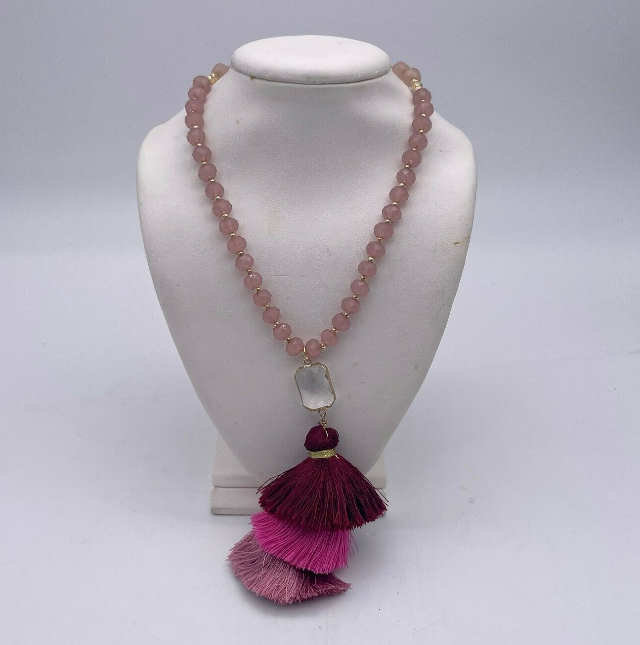 Veronese Women’s Pink Beaded Pendant Tassel Necklace Adjustable Lobster Closure