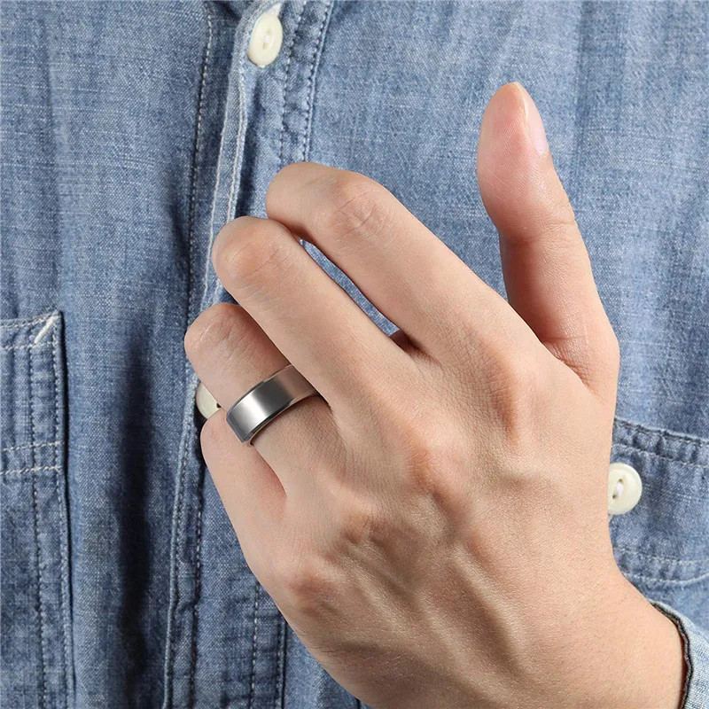 Wedding Band Ring Titanium Brushed Round Silver Color Engagement Jewelry