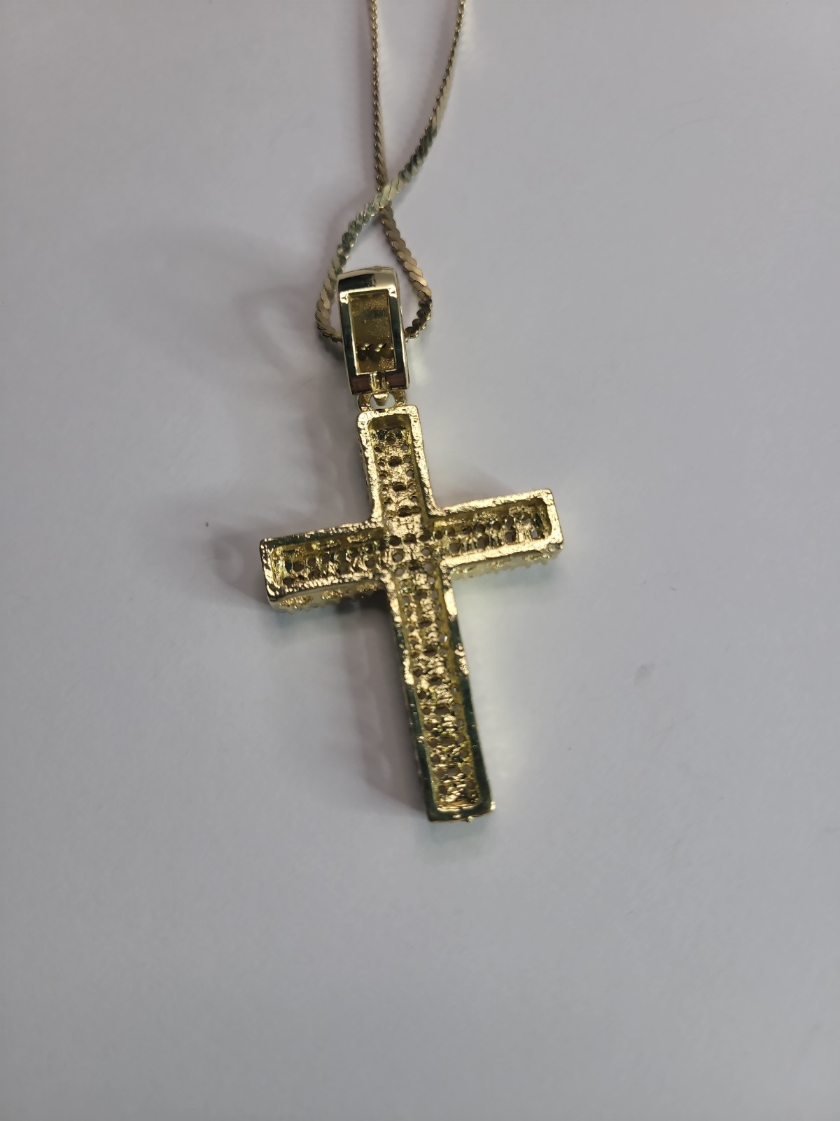 Gold Tone Iced Out Cross Pendant Necklace Clear Rhinestone Pave Hip Hop Style
