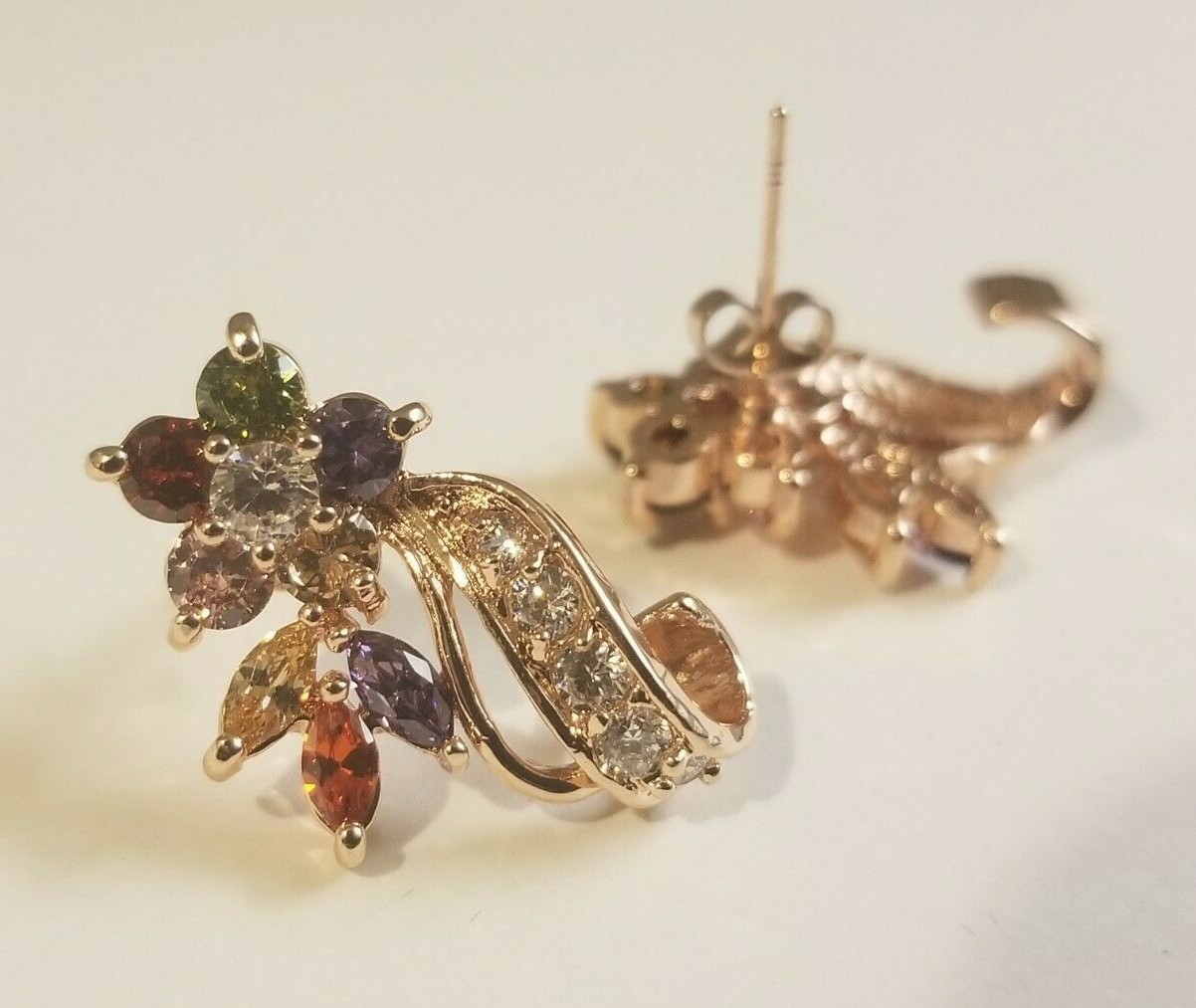 Rose Gold Overlay Beautifully Lab Created Multicolor Stone Earrings