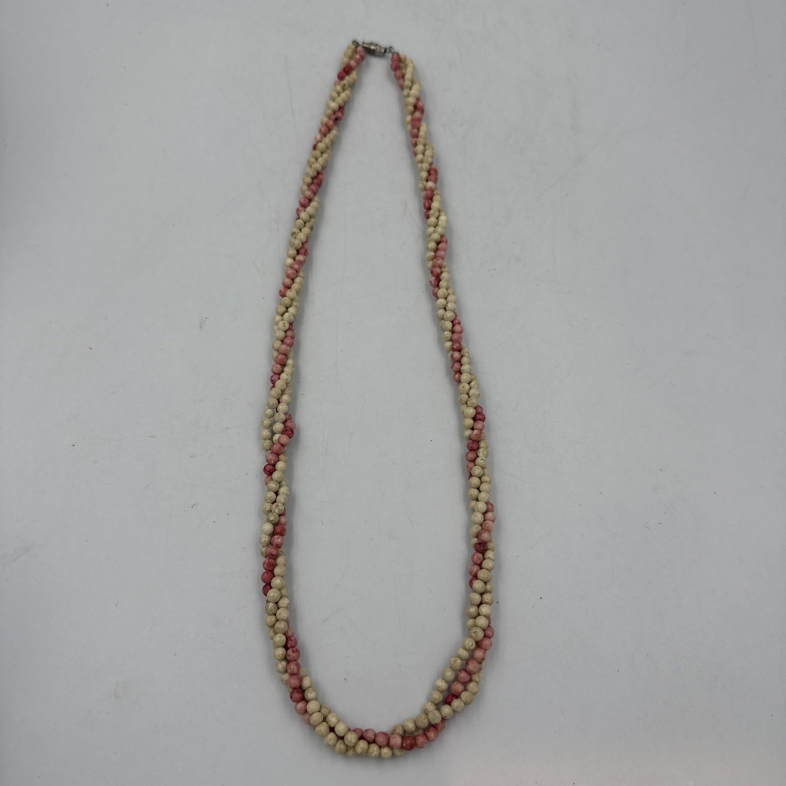 Vintage necklace three-row angel skin coral Twist Closure Strand
