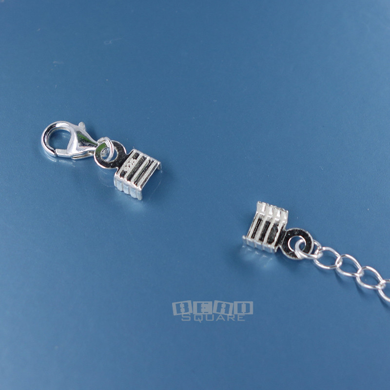 Sterling Silver Lobster Claw Clasp w/ Crimp Cord End Cap Set, 2″ Extender #44002