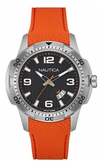 Nautica NCS 16 Orange Rubber Strap Honey Comb Style Dial Men’s Watch NAD12519G