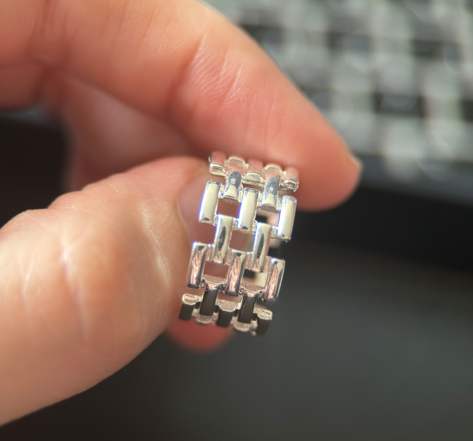 Sterling Silver Ring, 10mm Wide Band, Size 7 – Link Modern Geometric Design