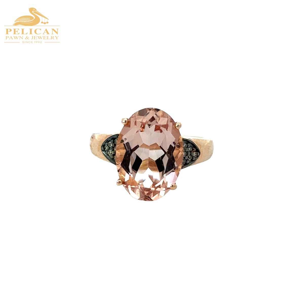 10K Rose Gold Morganite & Champagne Diamond Oval Ring .012 CTW (PBR119582)