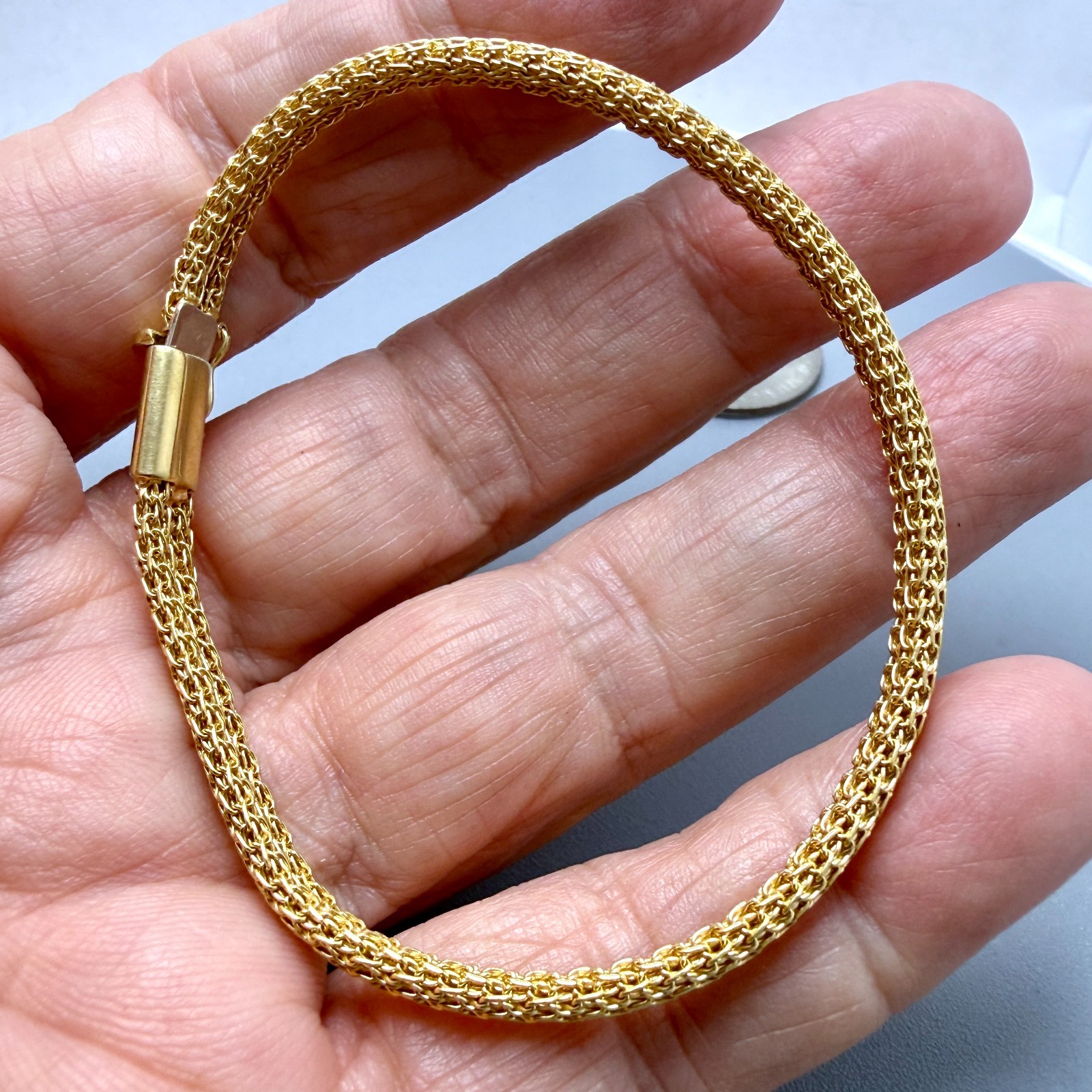 18K Italy Yellow Gold 5mm Mesh 7″ Bracelet 12.2 grams