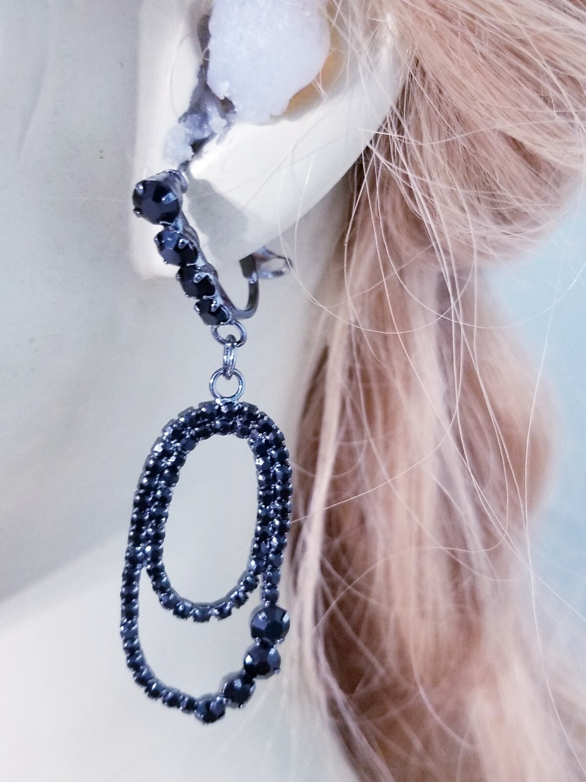 Black Dangle Chandelier Earrings Rhinestone Pageant Prom Bridesmaid Drop 2.8 in