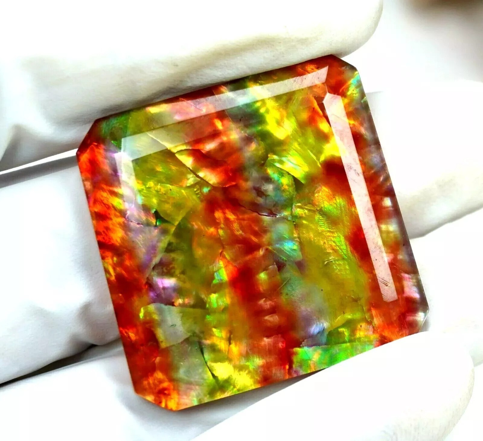 Ammolite North America Natural 95.58 Ct Radiant Cut Loose Gemstone