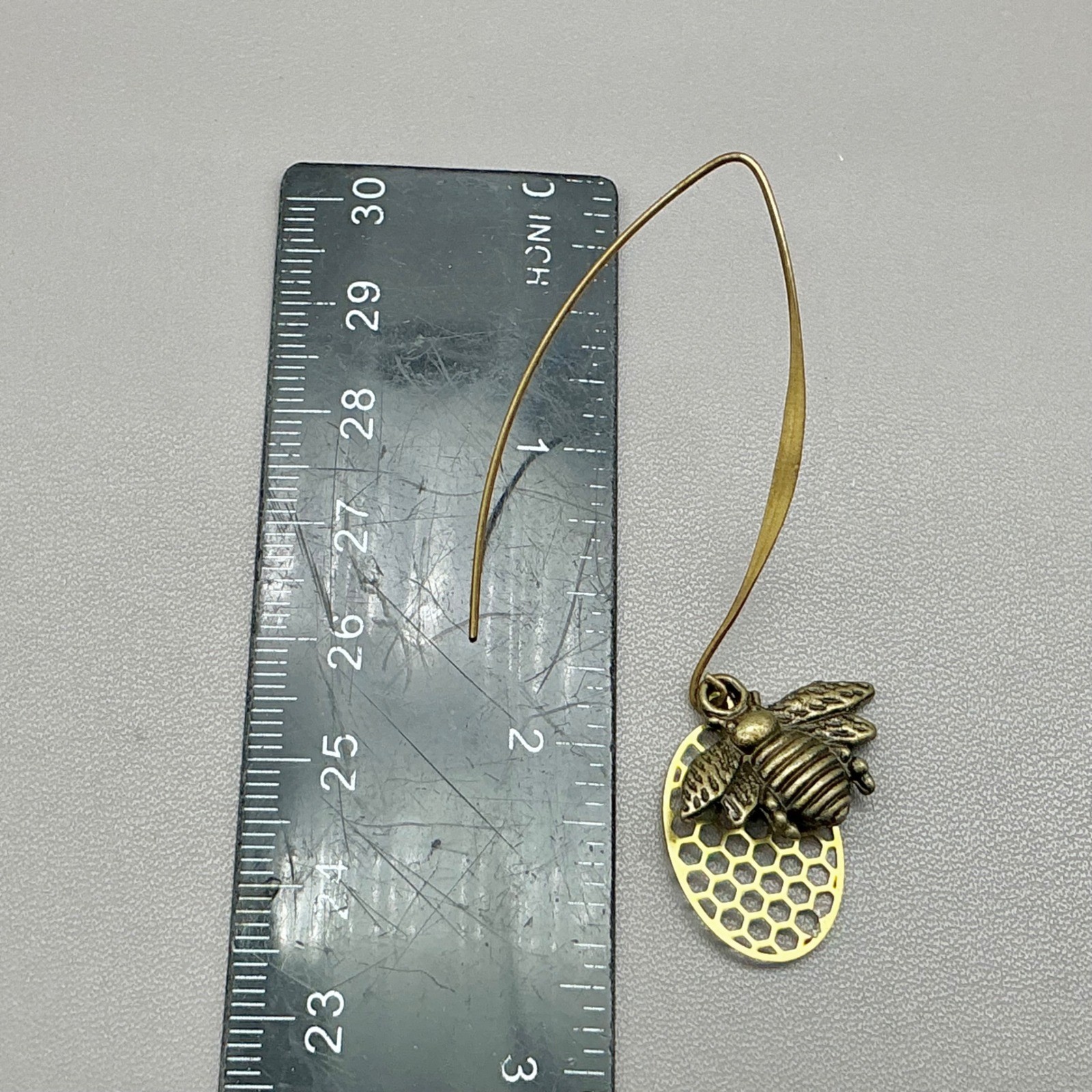 Earrings Women Gold Honey Bee Honeycomb Long Kidney Wire Dangle Drop 2.25 Inch