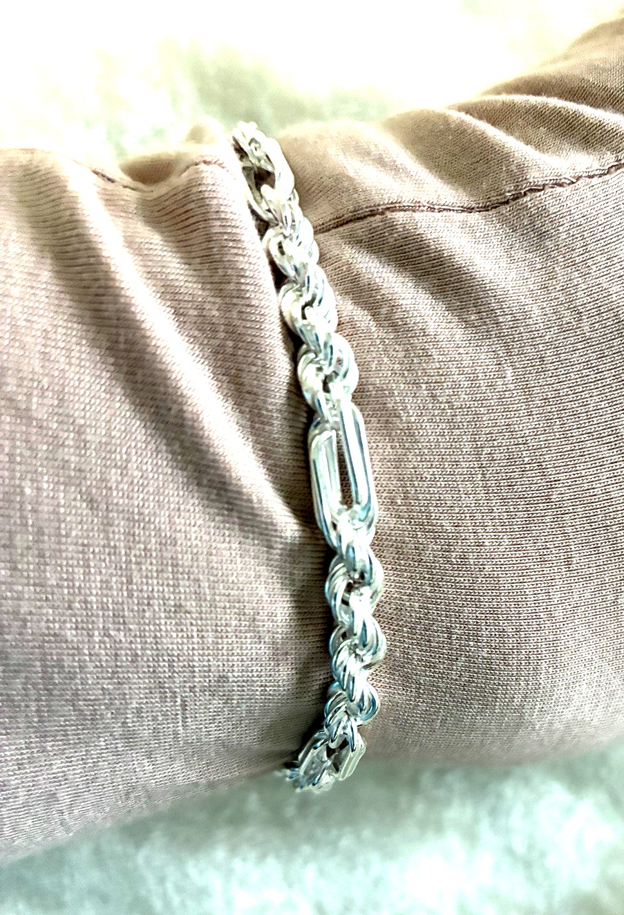 ULTRA FINE 950 SILVER FIGAROPE CHAIN MAGNETIC CLASP BRACELET, SZ SMALL (M4930-52