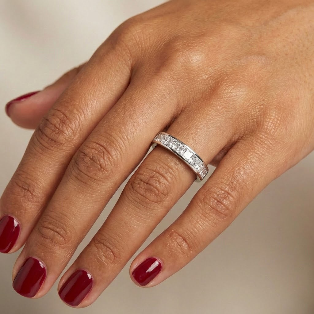 Classic Wedding Band 14K White Gold 1.60 Carat Princess Lab-Grown Diamond D VVS1