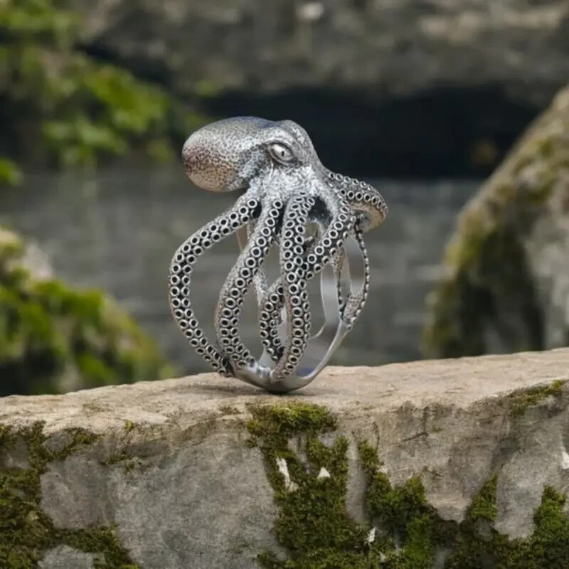 Elegant 925 Sterling Silver Unique Fashion Jewelry Charms Octopus Ring Size 10