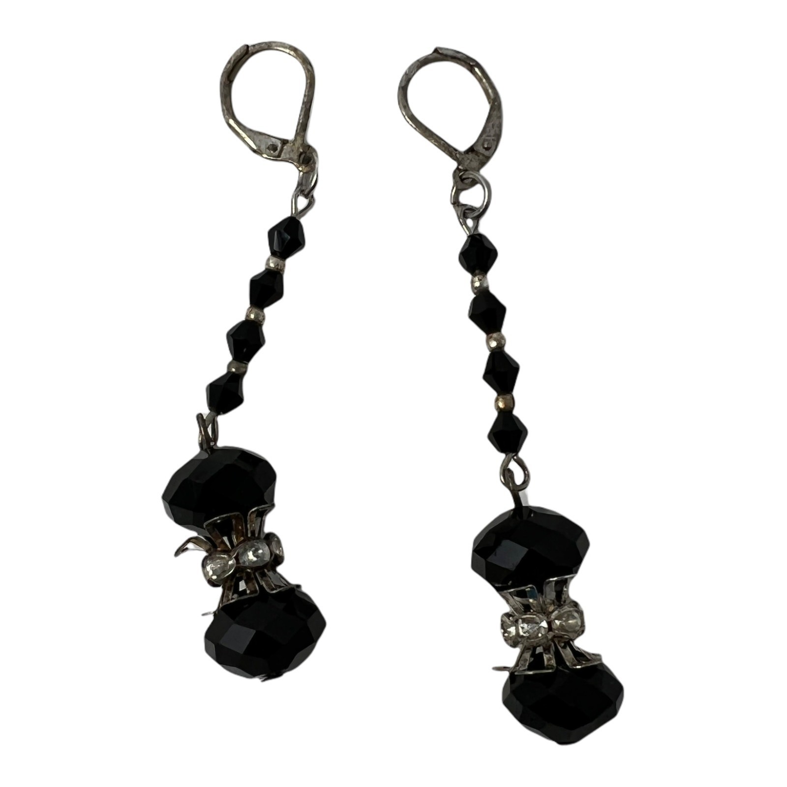 4 Piece Set Necklace Bracelet 2 Pair of Earrings Handmade Black Clear Crystals