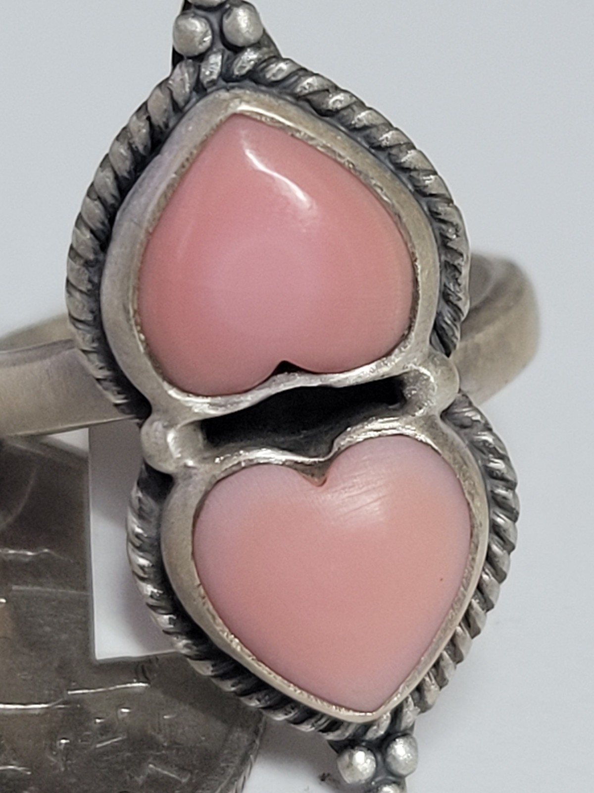 Pink conch double heart adjustable ring – SS 925 – handmade