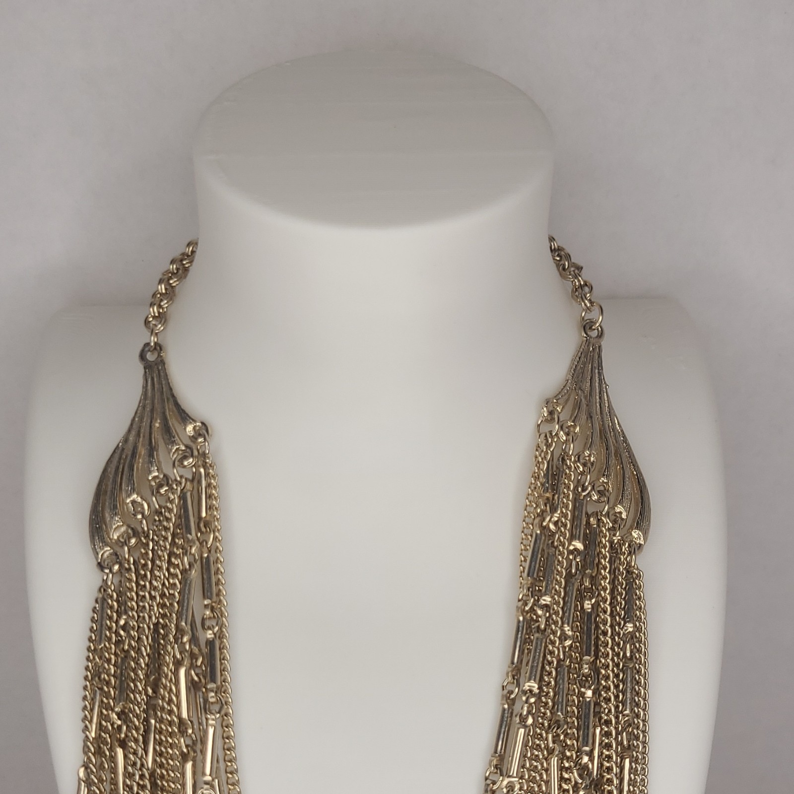 Vintage Chicos Gold Tone Waterfall Cable Chain Necklace Metal Hook Clasp