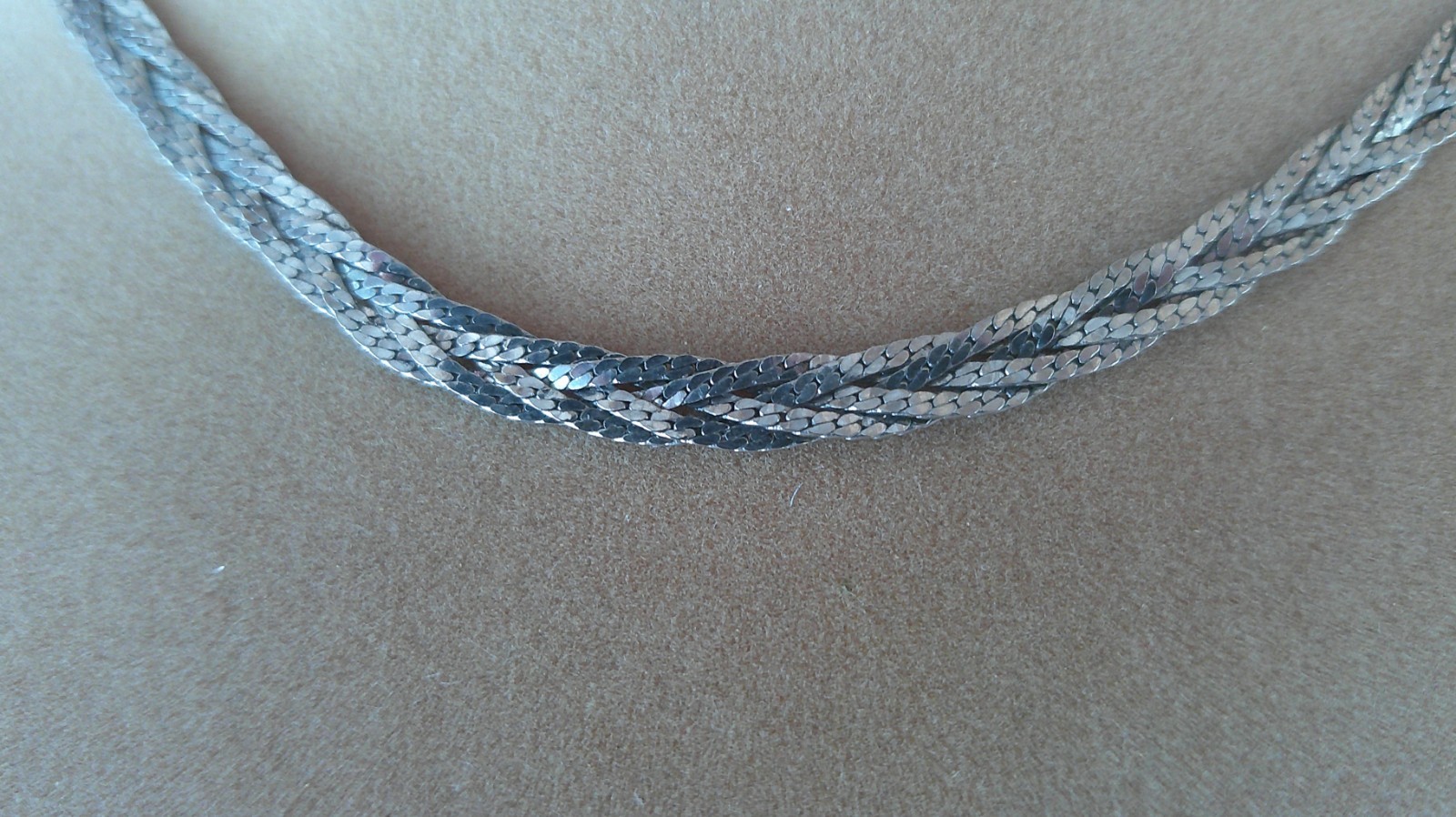 Vintage Silver Tone Braided Necklace Fold Over Closure 17″