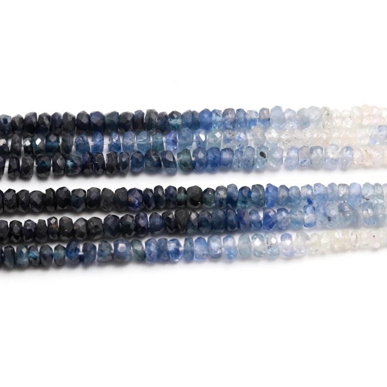 Natural Blue Sapphire Faceted Rondelle 3/4mm Gemstone Beads 16 Inch Long Strand