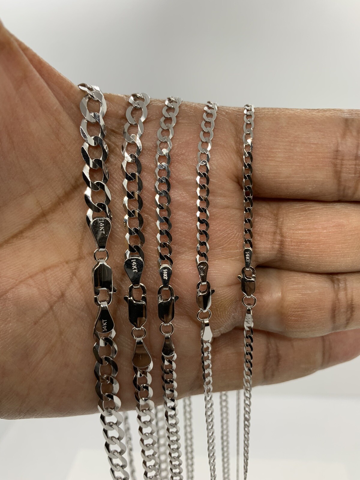 14K Solid White Gold Cuban Link Chain/Necklace Men’s/Women’s 2.2mm-5.7mm 16″-30″