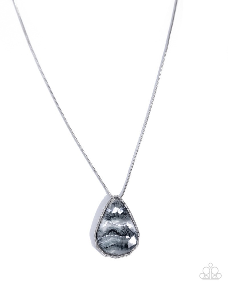 Paparazzi Adorably Artistic – Black – Black, Gray & White Swirled Paint – Neckla