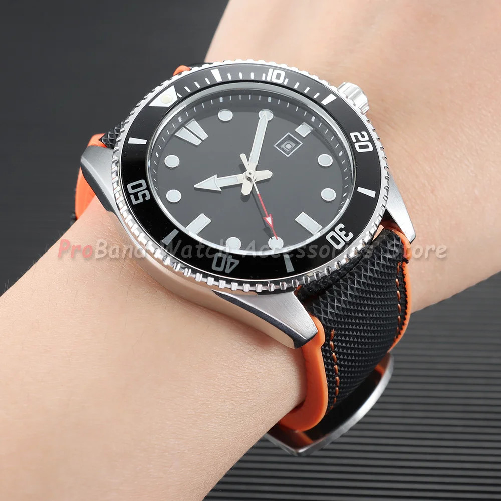 18/19/20/21/22/24mm Rubber Watch Strap Nylon Textured Silicone Bottom Watch Band
