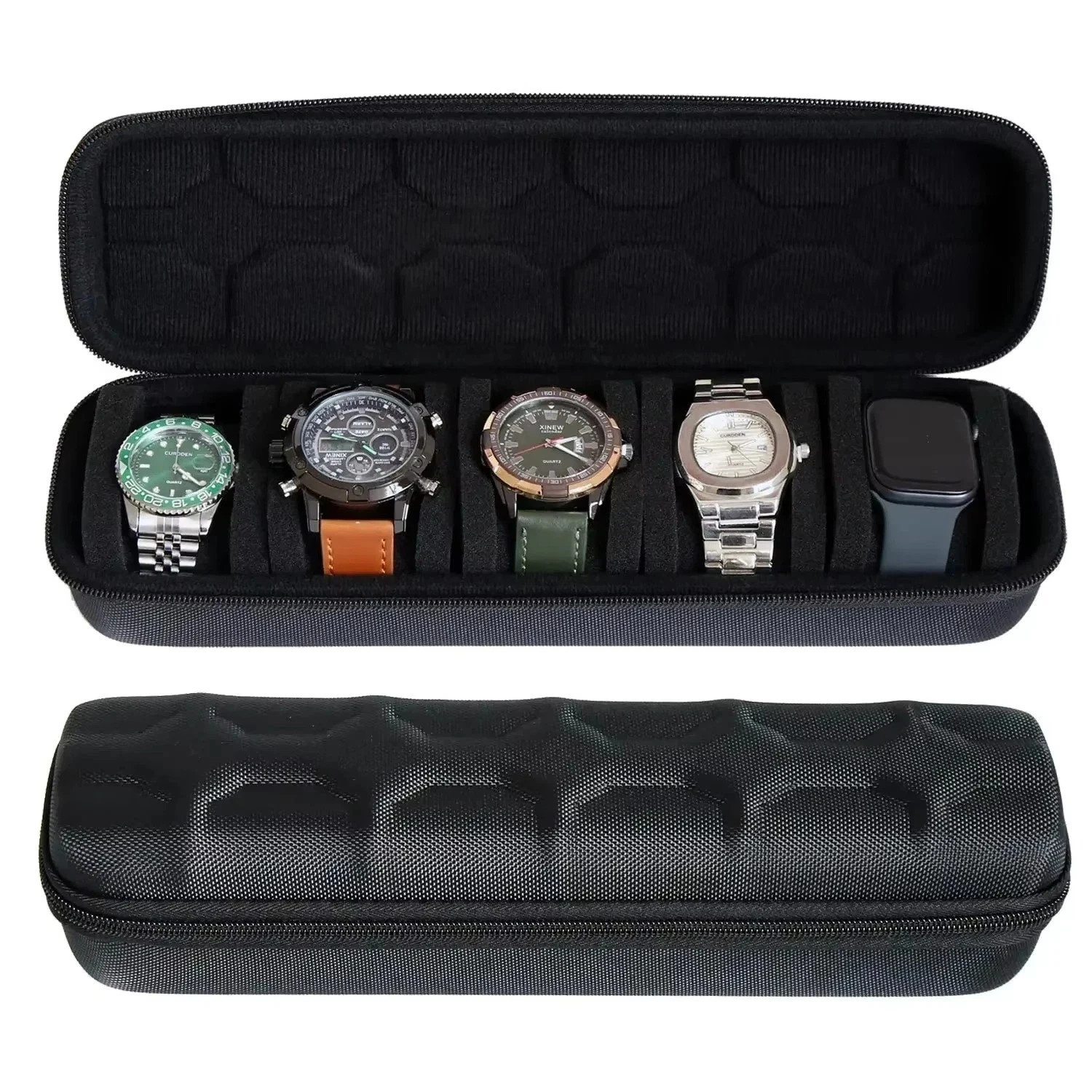 Watch Collection Case for 5 Timepieces Compact Travel Storage with Zip Closure