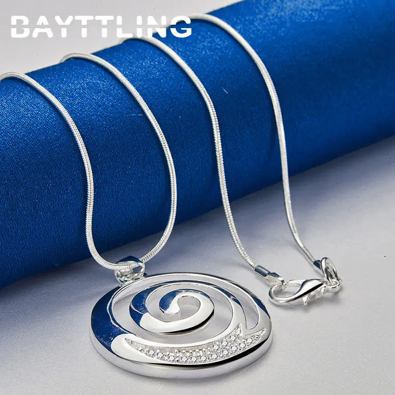 Fashion 925 Sterling Silver 16-30 Inches Hip Hop Spiral Round Zircon Necklace