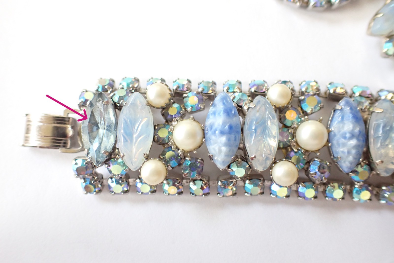 Vintage Juliana Style Blue Rhinestones Pearls Necklace Bracelet Earrings Set