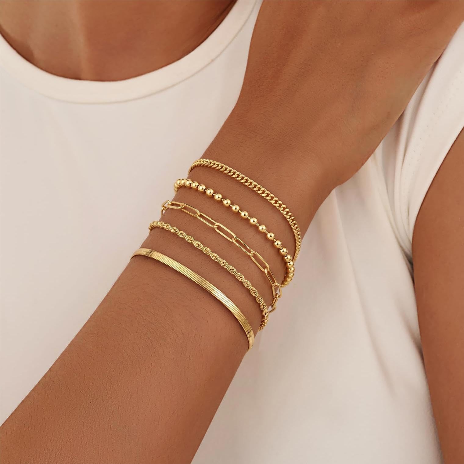 Gold Bracelets Set for Women Stack, Chunky Thick Bracelets Stack for Women Tr…