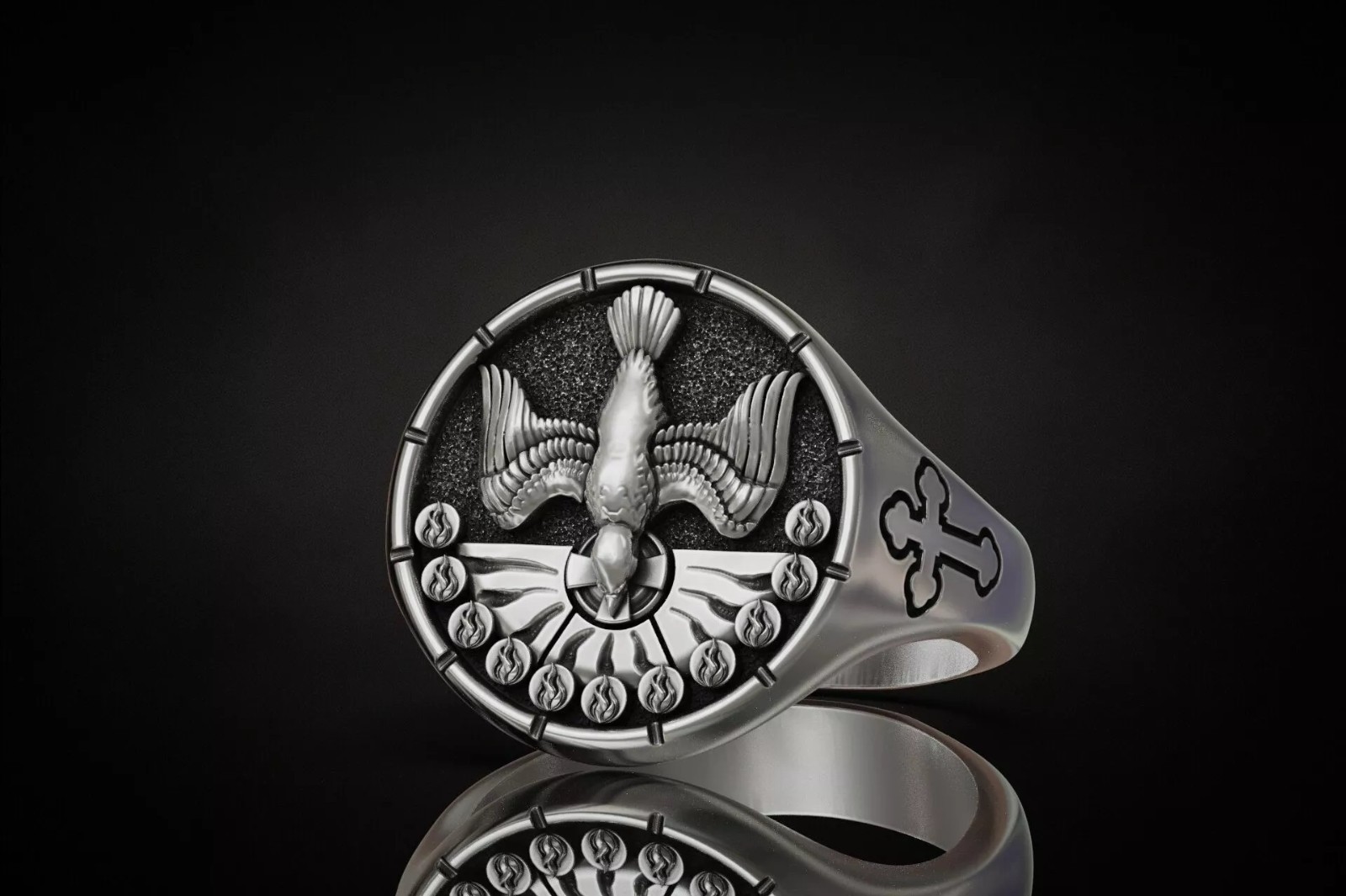 Oxidized Men’s Holy Spirit Dove Pentecost 925 Sterling Silver Statement Rings