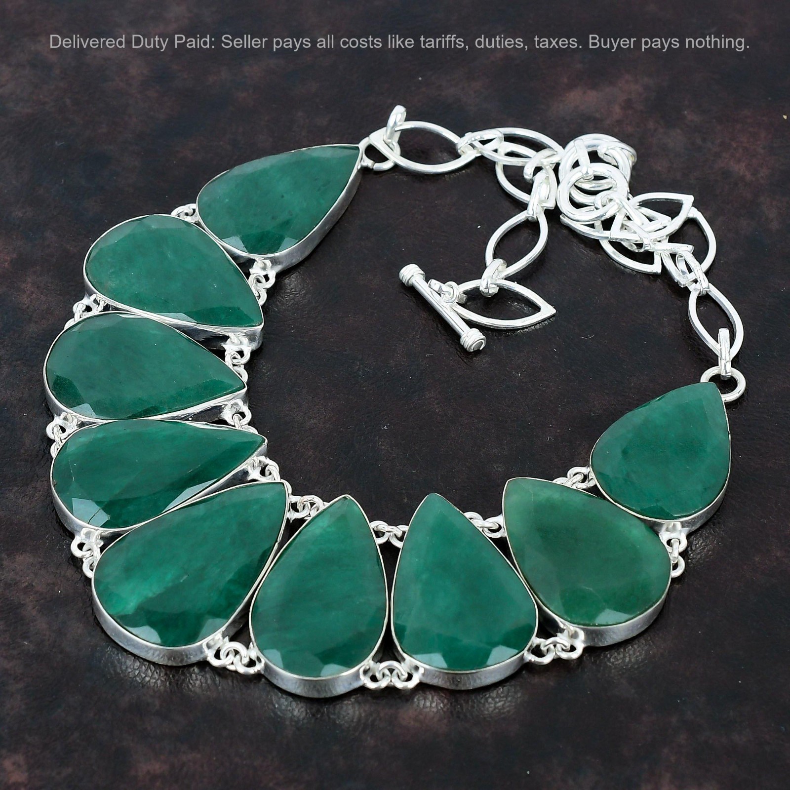 Valentines Deal Sterling Silver Natural Zambian Emrald Chain Wedding Necklace