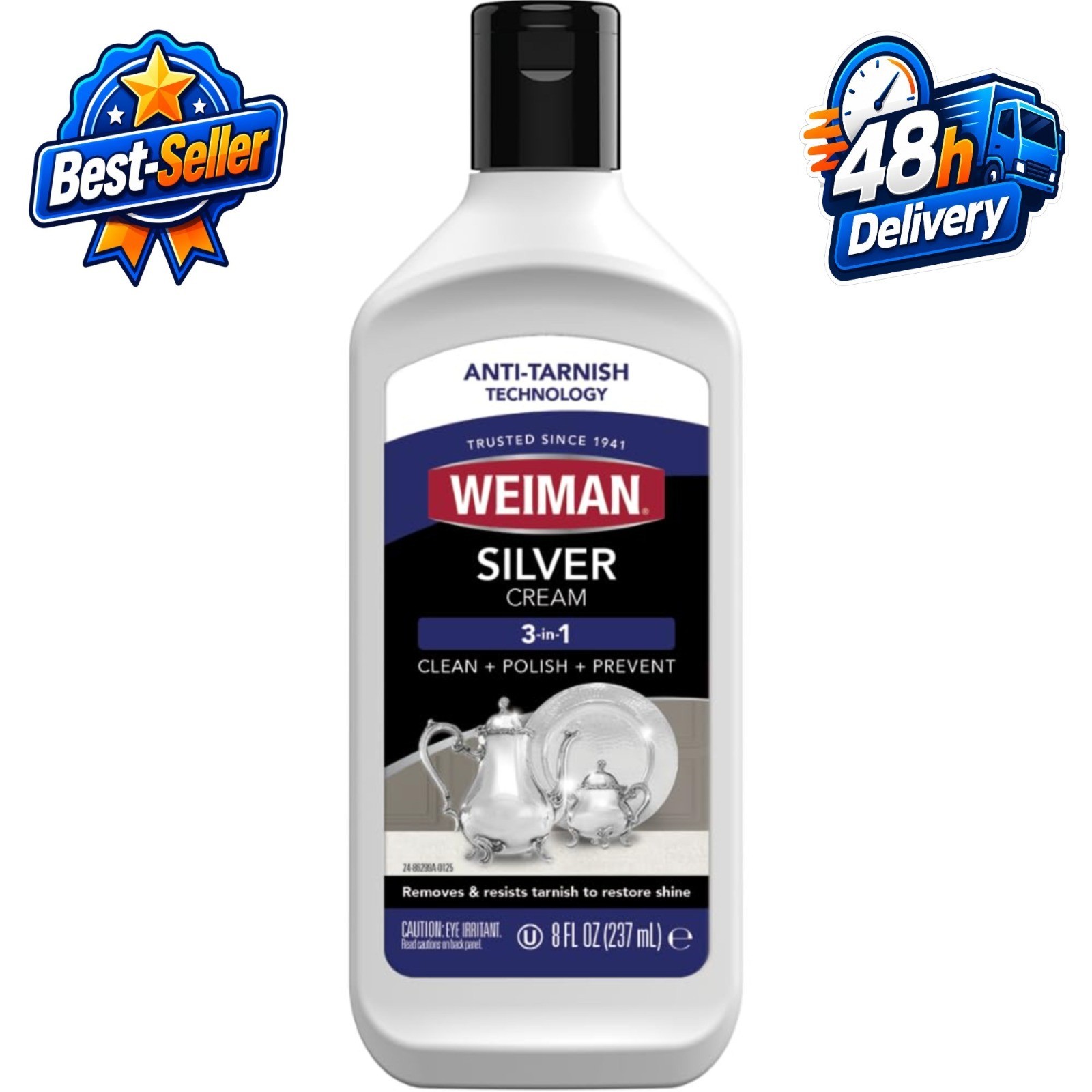 Weiman Silver Cream Cleaner 3-in-1 – Anti-Tarnish, 8 Oz