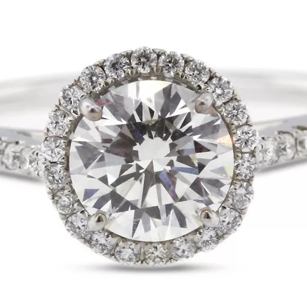 Side Stone Engagement Ring 14K Gold Halo 1.06 CT Round Lab-Grown Diamond D VS1
