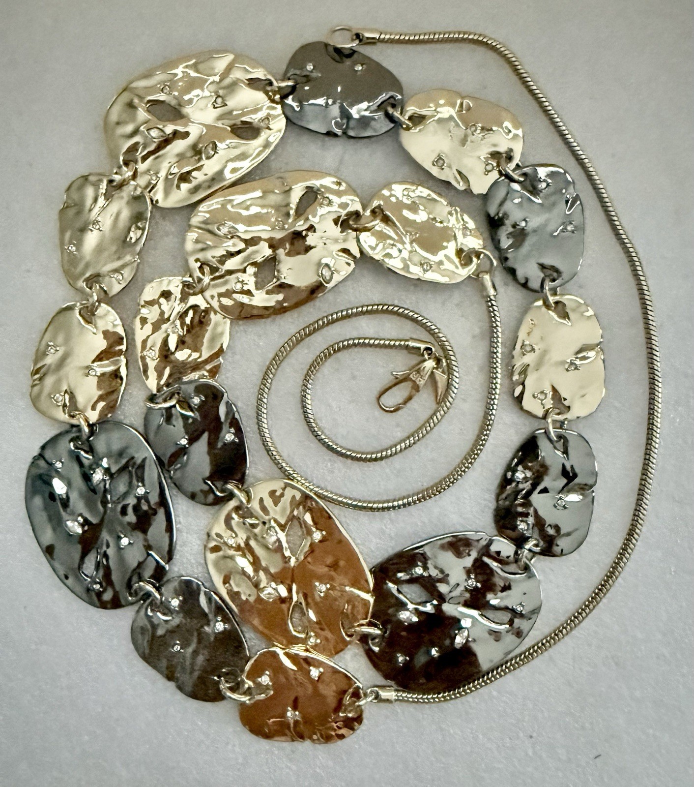 ALEXIS BITTAR Hammered 10k GP Organic Discs W/Ruthenium Accents 38” Necklace