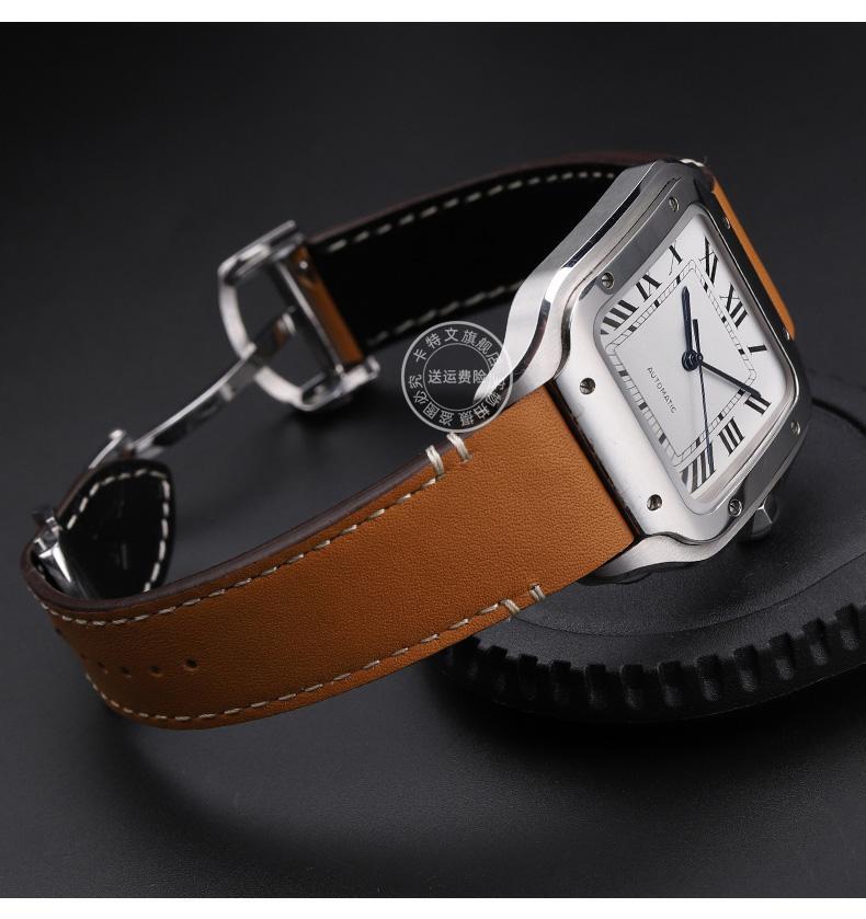 Genuine Leather Watchband For Car.tier Sandoz Large Medium-Sized Santos WSSA0010