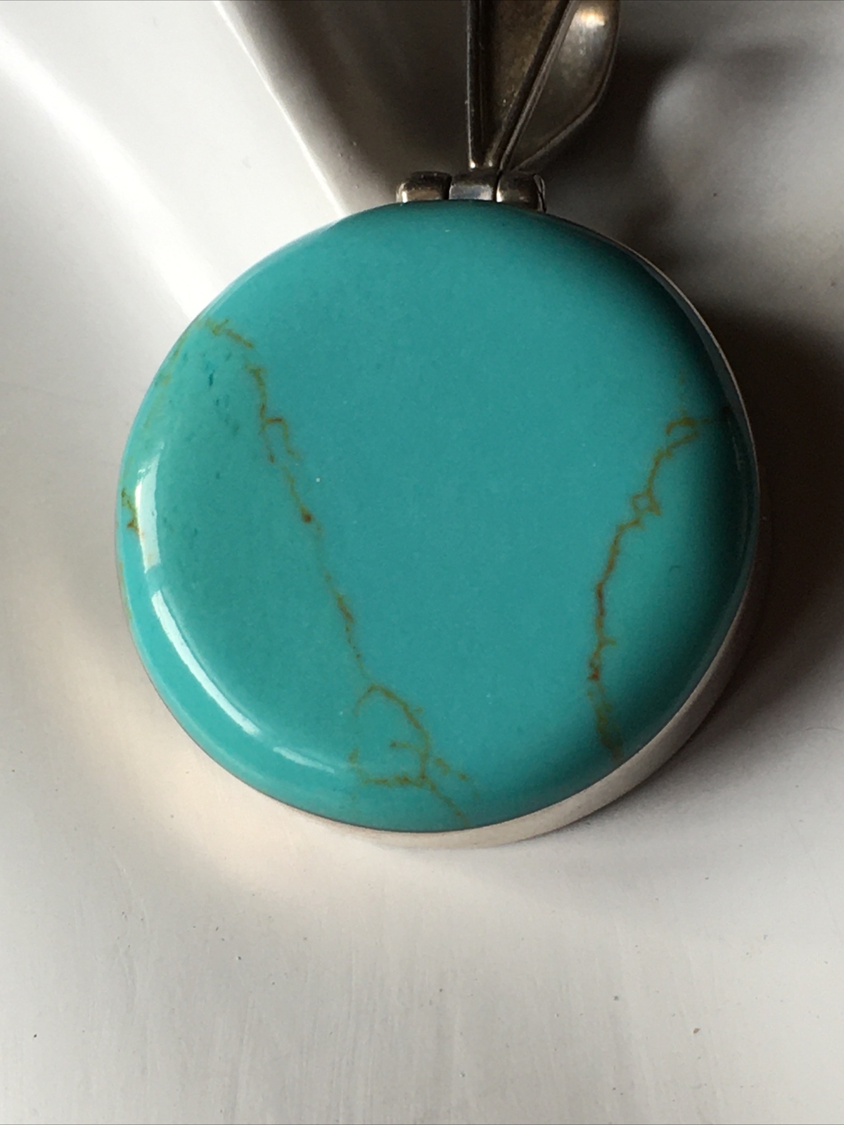 Round Turquoise 925 Sterling Silver Pendant approx 1″ Round