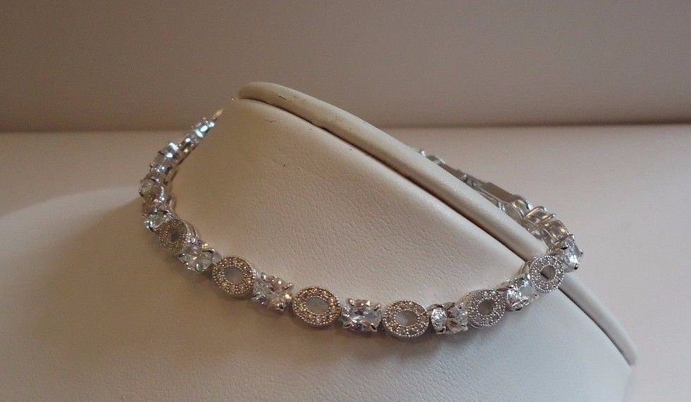 925 STERLING SILVER LADIES DESIGNER TENNIS BRACELET 6.50 CTS SIMULATED DIAMOND