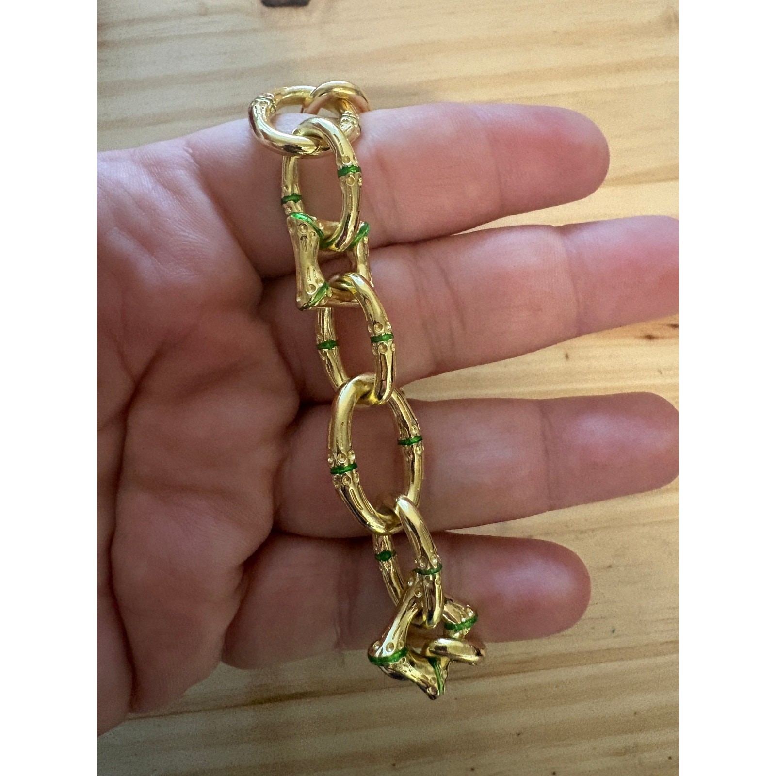 Capucine De Wulf Bangkok Bamboo Link Bracelet Gold Green Enamel Chain