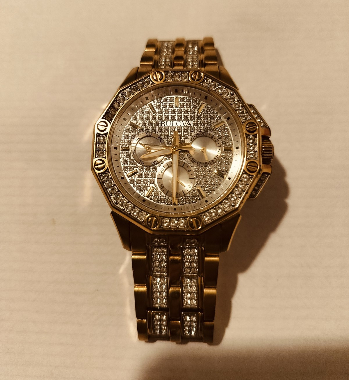 Bulova Octava Quartz Crystal Accent Gold Tone Men’s Watch