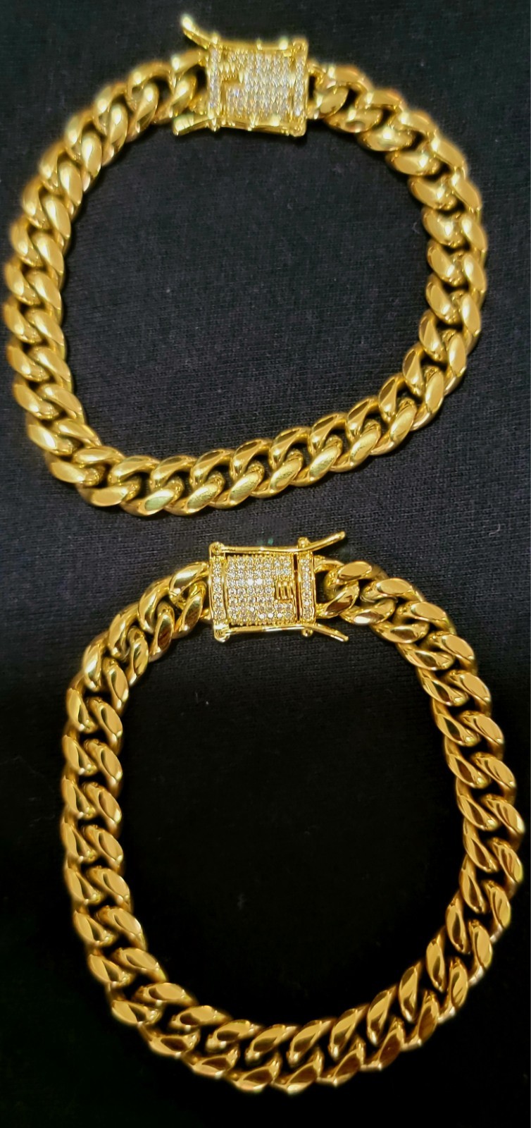 Miami Cuban Chain Necklace Bracelet 14k Gold Plated Stainless MOISSANITE Clasp