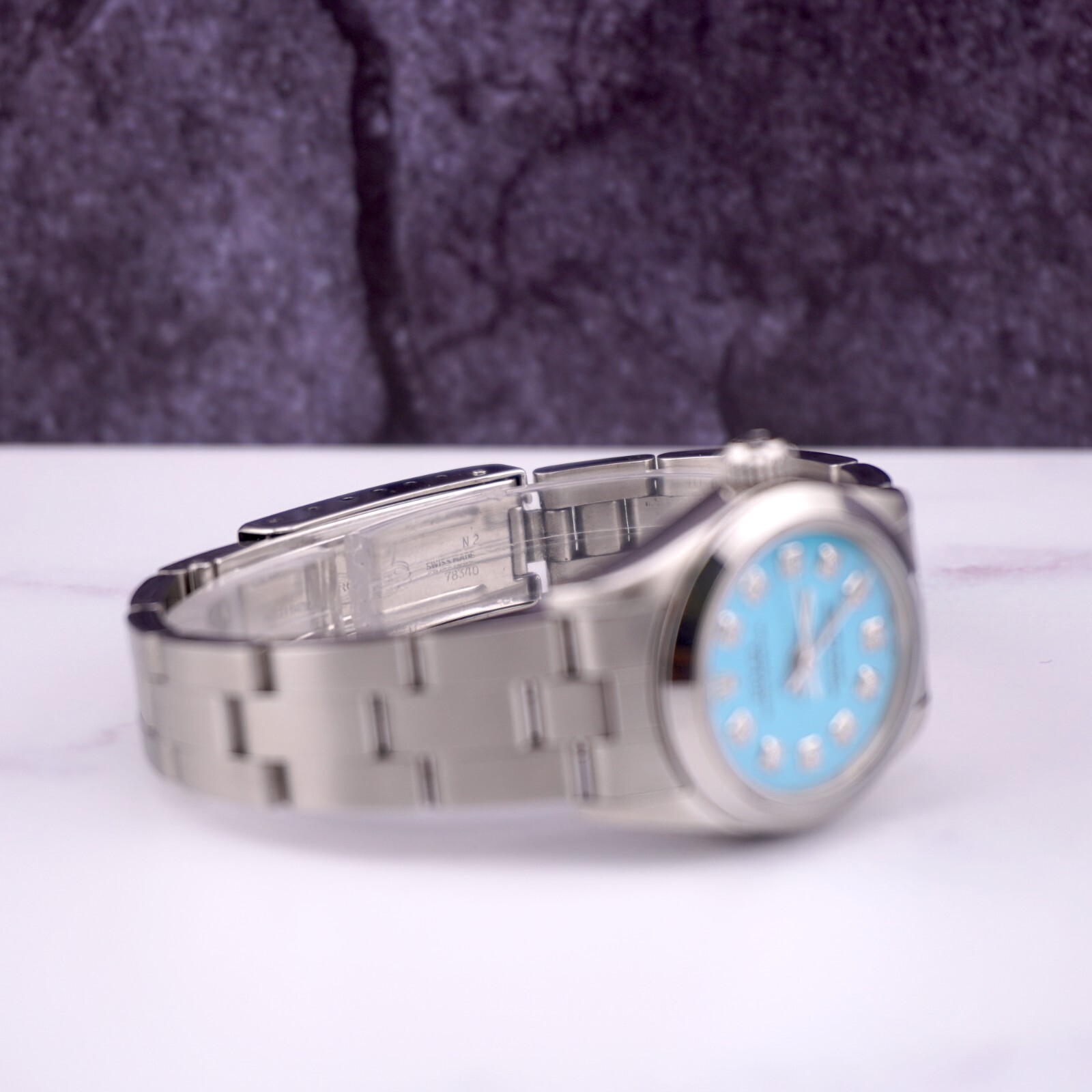 Rolex Oyster Perpetual 25mm Steel Baby Blue Diamond Smooth Oyster Ladies Watch