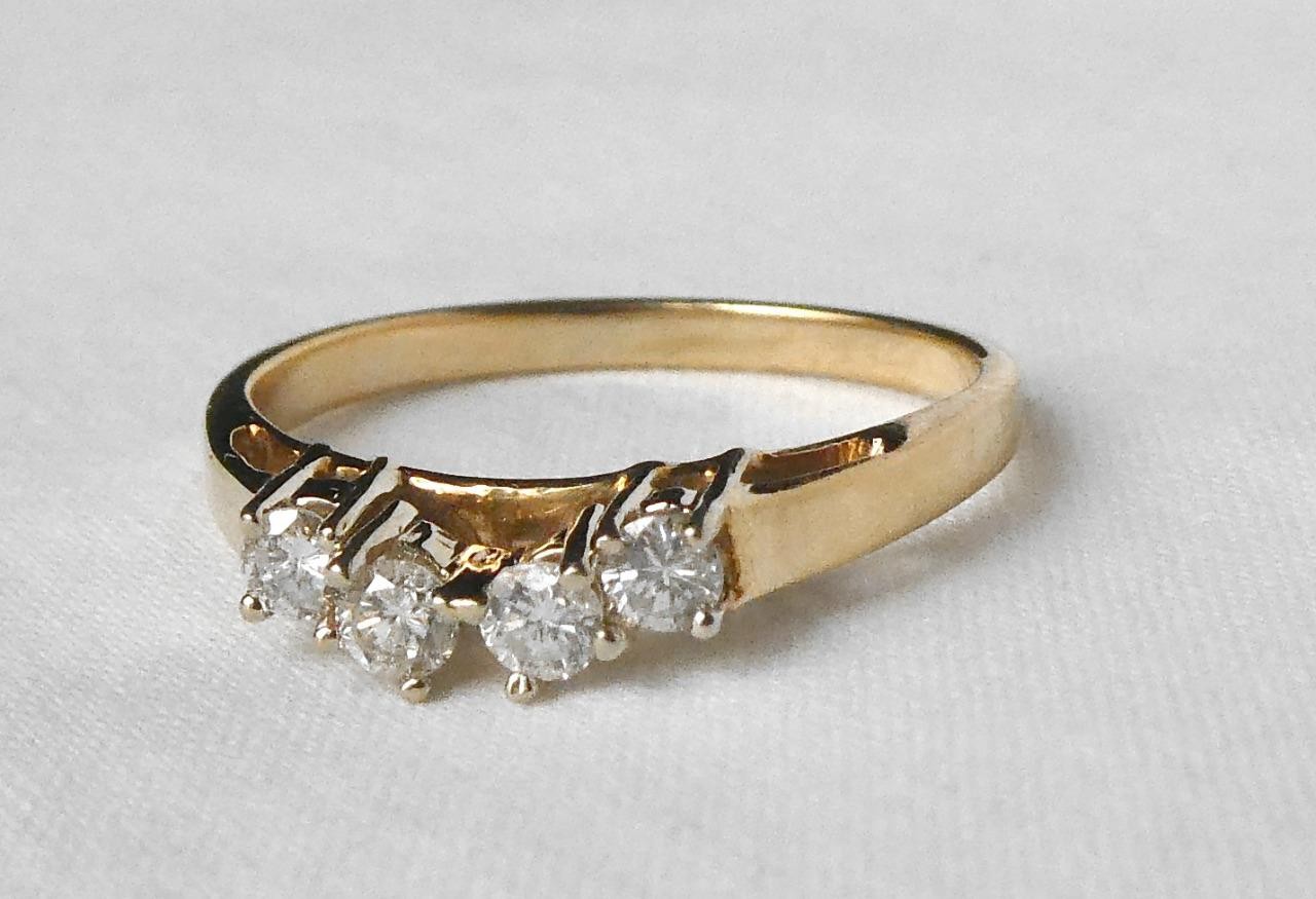 14k Gold .25 Ct 4 Diamond Contour Slightly Curved Wedding Band Enhancer Ring 6.5