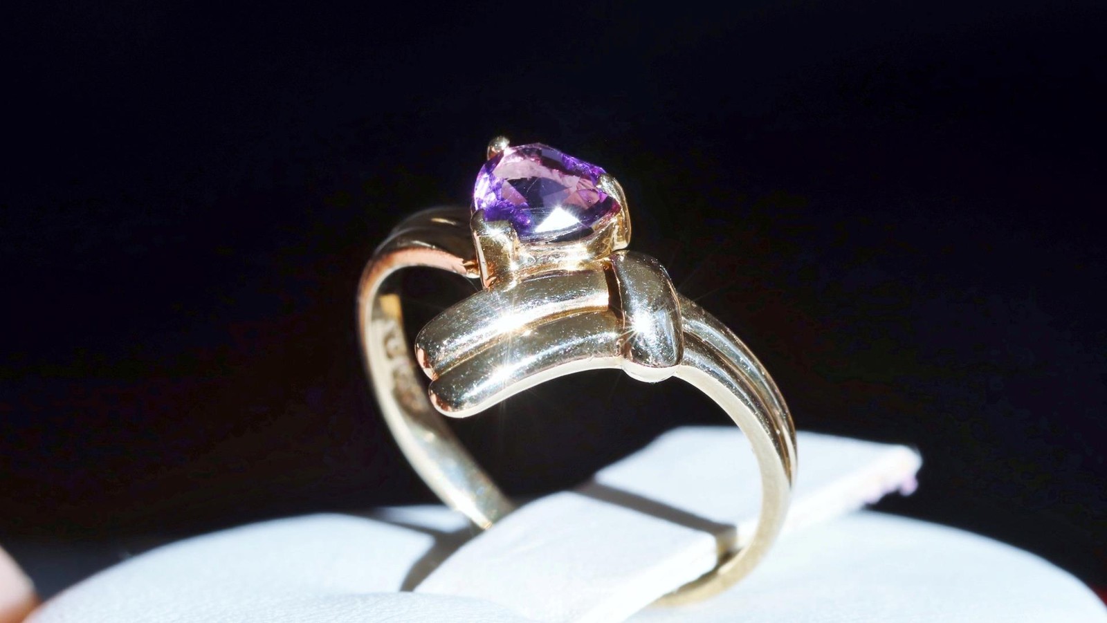 14k yellow gold ring 0.40ct amethyst heart solitaire size 5 vintage 1.95g N2695S