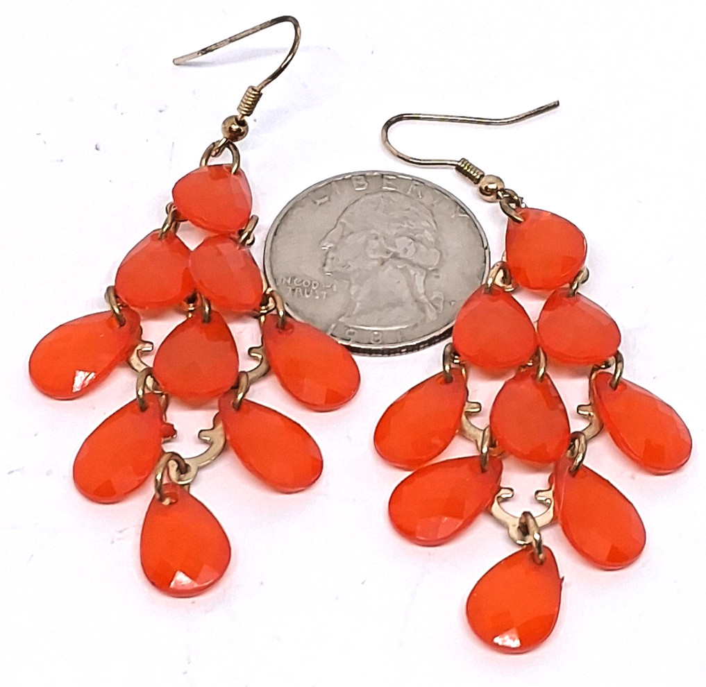Vintage Orange Semi-Transparent Teardrop Dangle & Drop Pierced Hook Earrings