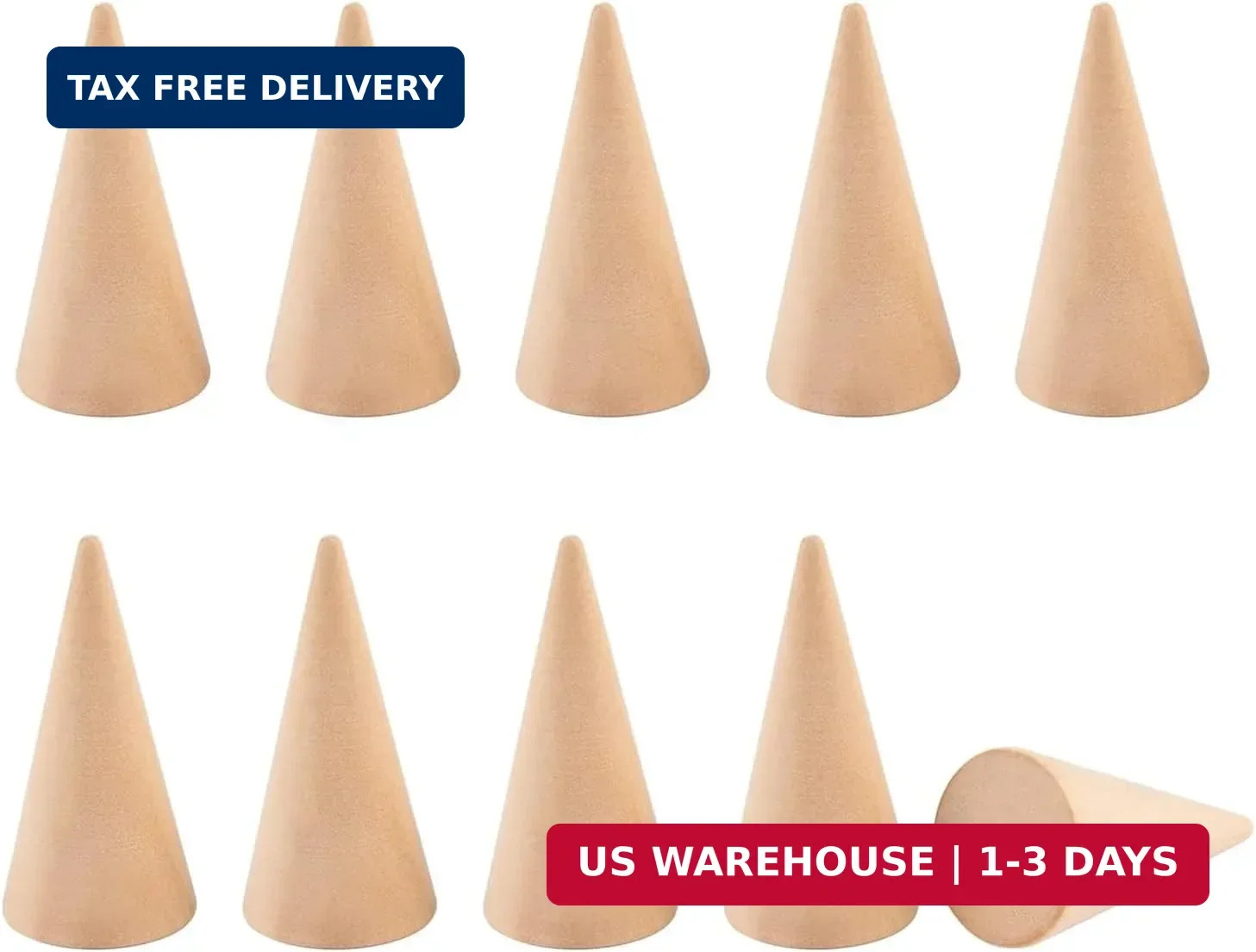 10 Pack Natural Wood Cone Ring HolderJewelry Display Stand Organizer DIY Craft