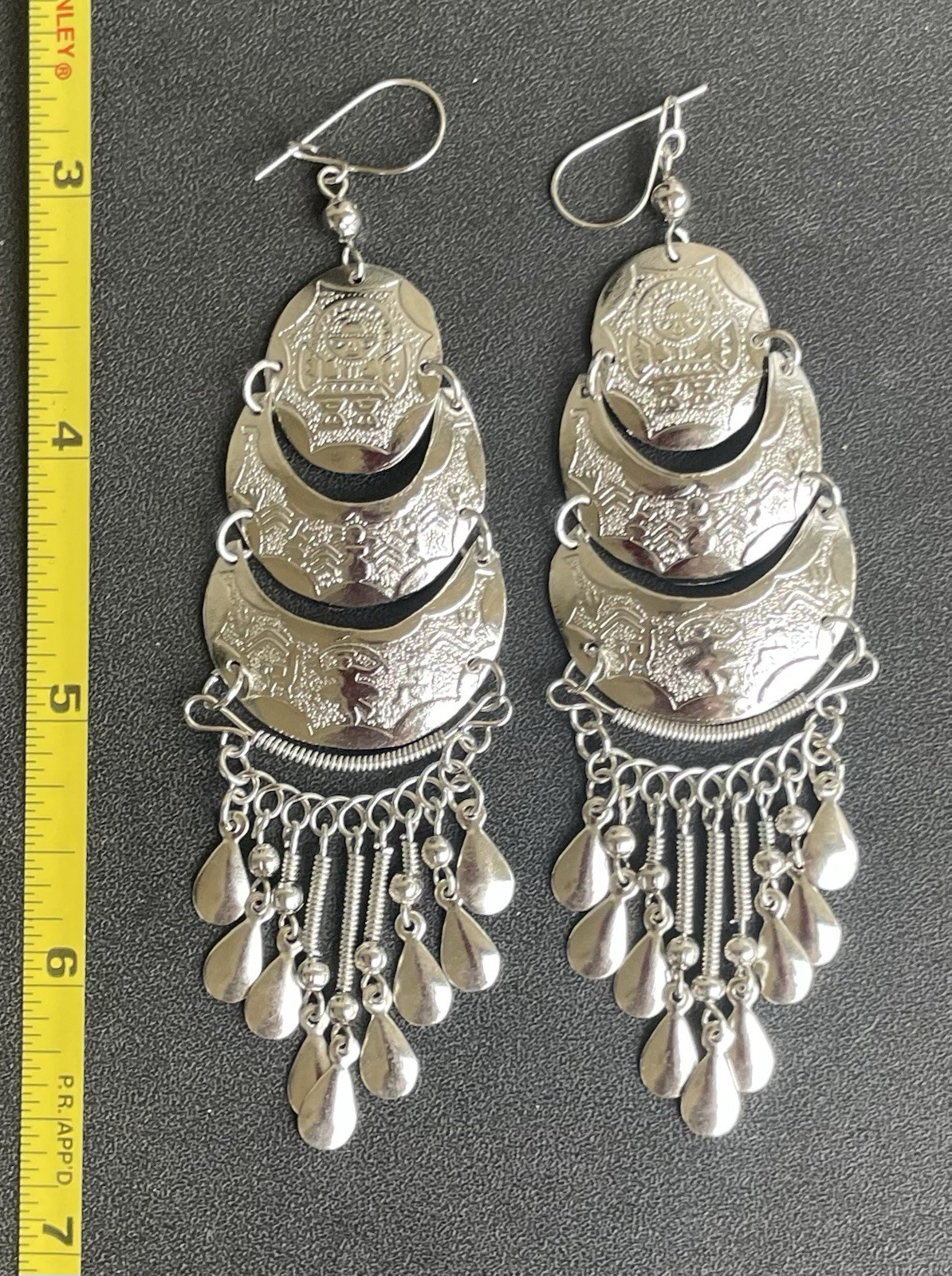 Peruvian Alpaca Silver Earrings Handmade Long Dangle Ethnic Inca Lightweight