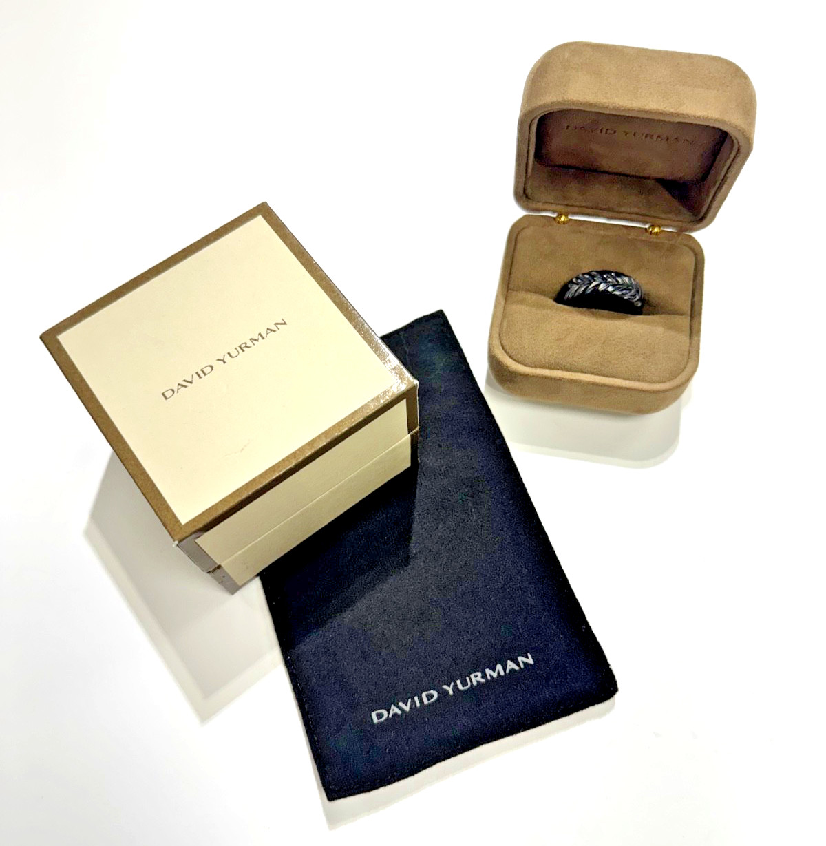 DAVID YURMAN Chevron Band Ring Black Titanium 9MM Size 10